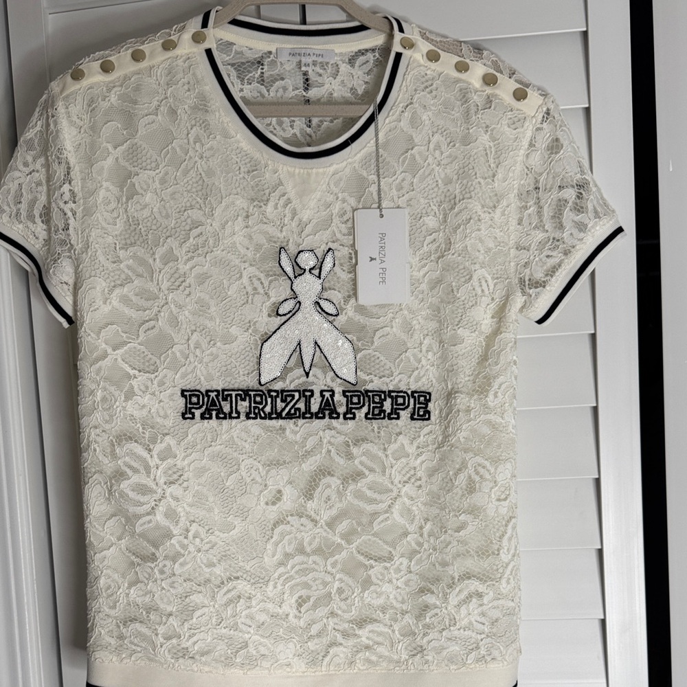 Patrizia Pepe Lace Blouse Top NWT Size 44 / US M Elegant Italian Designer